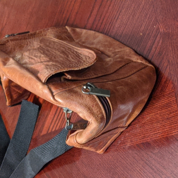 Carroll Leather & Suede Belt Bag in Cognac Color w/Black Unisex - Picture 7 of 16